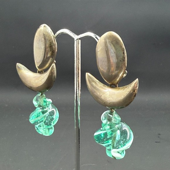 Vintage Sterling Silver 2.5" Modernist Clip-On Earrings – Signed Artisan - Picture 2 of 9